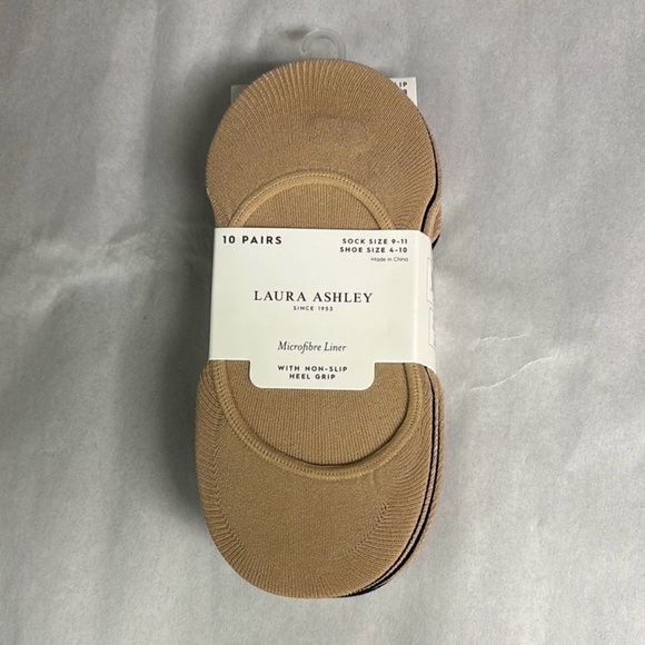 Laura Ashley Accessories - New Laura Ashley Socks Women’s 10 Pair Tan & Black Casual Microfiber Liner Socks